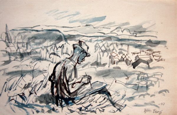 1947 Landskap med målare (Erik Kinell) nära Ljusnedal, Härjedalen