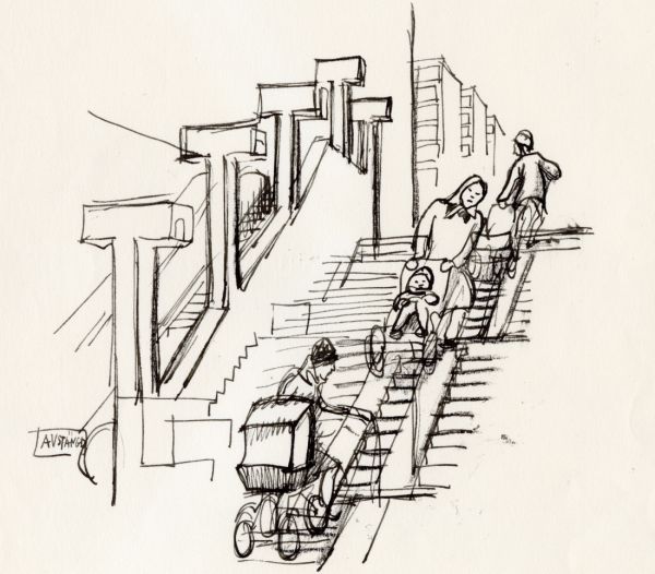 1969 Skärholmen rulltrappa är trasig, slavinnor kämpar upp.